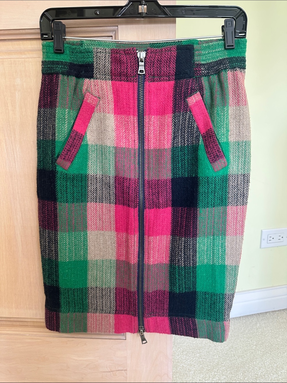 Marc Jacobs Pink & Green Plaid Zip-Front Pencil Skirt